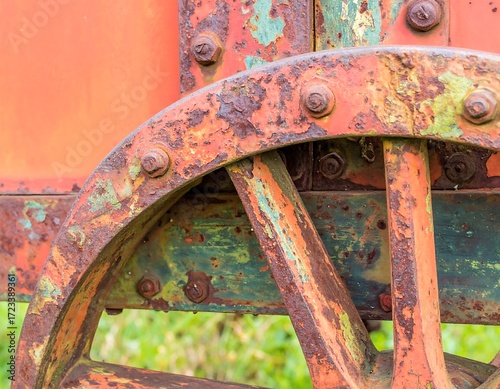 Weathered wagon wheel close-up