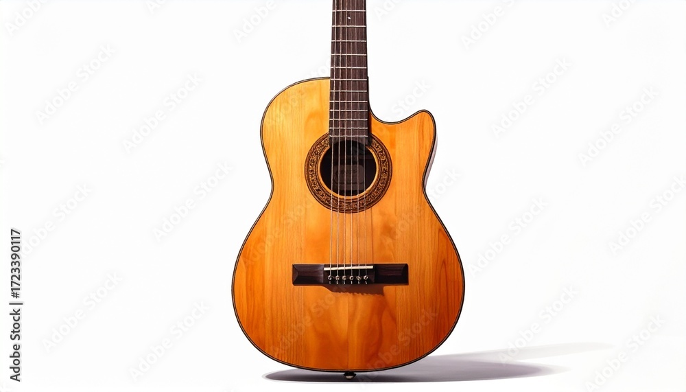 Obraz premium Acoustic guitar close-up showcases musical craftsmanship and the promise of beautiful melodies, ideal for music lessons, performance art, or artistic expression