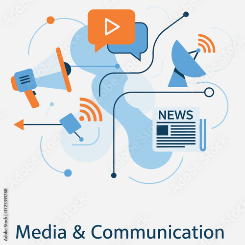 Media and Communication Illustration Visualizing Modern News Broadcasting and Information Flow