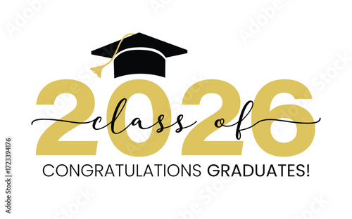 Class of 2026 vector illustration. Festive celebration design for graduation events and announcements. Congratulations graduates design template for social media posts to honor graduates.