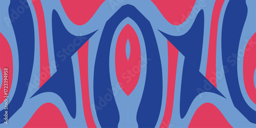A symmetrical abstract wavy pattern with contrasting cool and warm colors creating a dynamic visual flow.