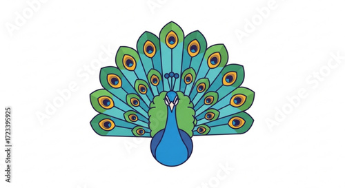 A majestic peacock, its iridescent feathers fanned out in a stunning display of blues, greens, and golds, showcasing natures beauty