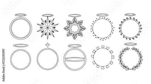 Collection of ornate circular frames and emblems for decorative design and award elements silhouette