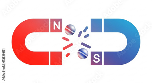 A vibrant illustration showcasing the power of magnetism, with a horseshoe magnet attracting metal balls, symbolizing attraction and force