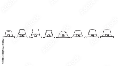 Collection of pilgrim hat outlines simple line art design for thanksgiving celebration silhouette