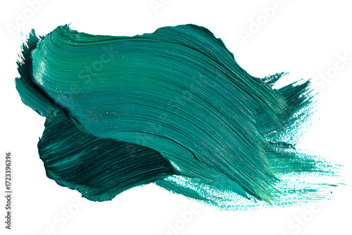 Bold brush strokes in rich emerald green teal, vivid and dynamic, isolated on white background.
