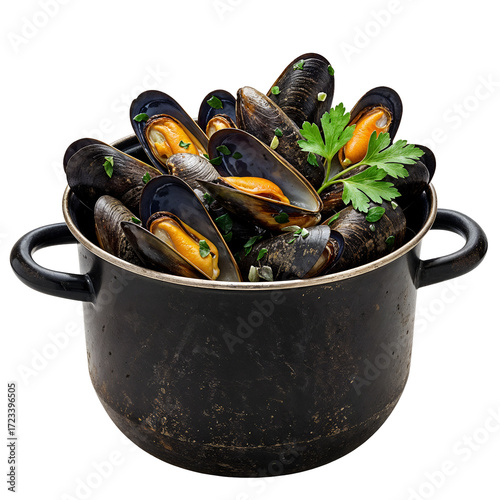 Moules marinières French mussels, isolated on transparent background, png