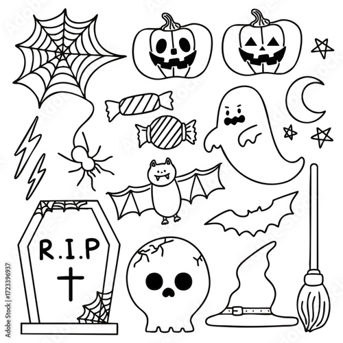 할로윈 파티 아이템 라인드로잉 유치원 색칠공부(halloween party items line drawing kindergarten coloring)