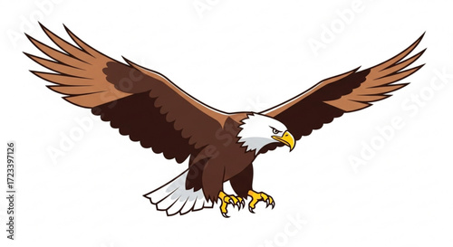 Illustration of a majestic bald eagle with its wings spread wide, , symbolizing freedom, strength, and american pride in vector art