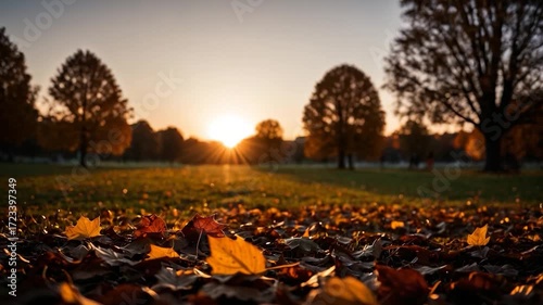 Wallpaper Mural A field of leaves with the warm glow of sunset in the background Torontodigital.ca