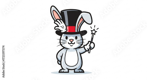 A charming rabbit magician, complete with a top hat and magic wand, ready to perform enchanting tricks and entertain audiences