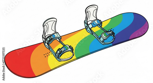Vibrant rainbow snowboard, perfect for winter sports enthusiasts and lgbtq pride celebrations with a unique and colorful design