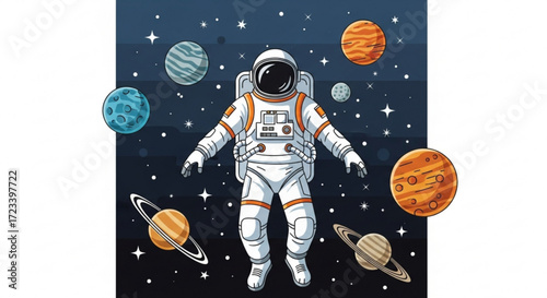 Astronaut floating in outer space surrounded by planets and stars space exploration and cosmic adventures in the universe