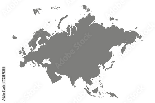 Map of Eurasia, sign silhouette. World Map Globe. Vector Illustration isolated on white background. Europe and Asia continent.