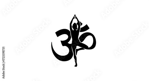 A silhouette of a yoga pose combined with the om symbol, perfect for wellness, spirituality, or fitness themes