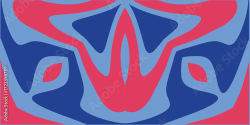 Abstract organic flowing shapes in bold blue and pink color palette.