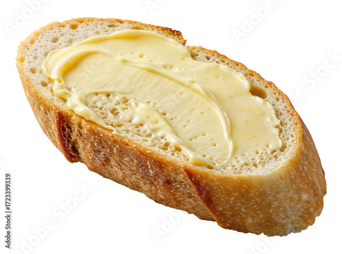 Tartine beurre French bread with butter, isolated on transparent background, png