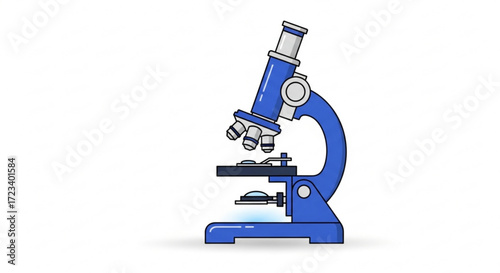 Illustration of a blue microscope, a vital tool for scientific research and medical diagnostics in laboratories worldwide