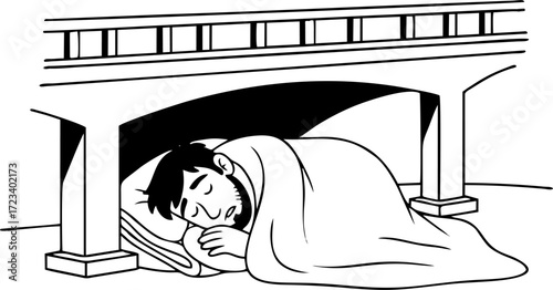 Homeless Man Asleep Underneath Bridge Archway