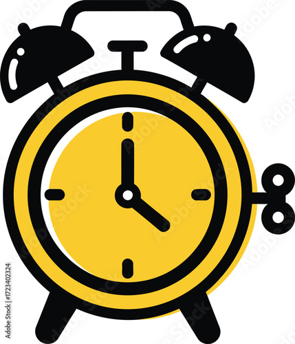 Classic yellow alarm clock with bells and winding key