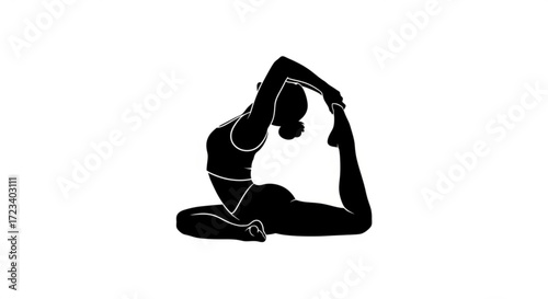 Silhouette of a woman practicing yoga in the pigeon pose, demonstrating flexibility, balance, and mindfulness