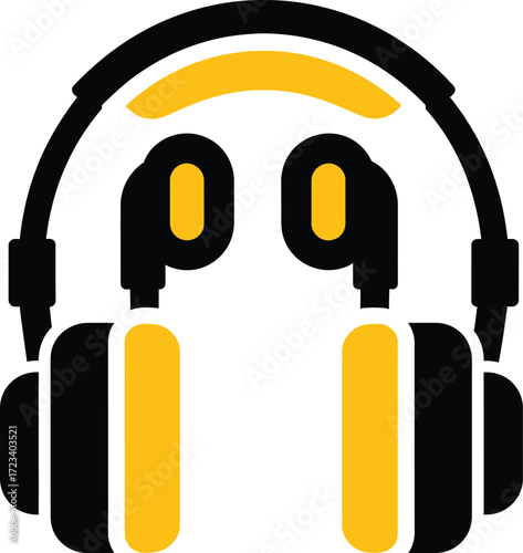 Stylized yellow and black over ear headphones icon