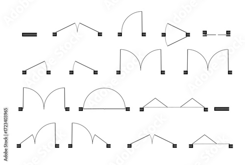 Doors for floor plan top view. Architectural icons for interior project. Construction graphic design element. Vector