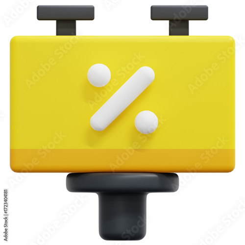 Bright Yellow Promotion Sign Post, Discount Deal Display Advertising, Notice of Sale Marketing Concept