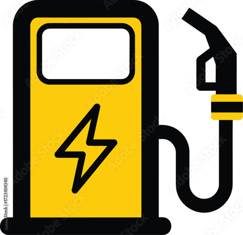 Electric vehicle charging station with lightning bolt symbol