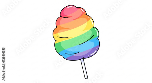Colorful cotton candy on a stick the image shows a sweet treat in rainbow colors, perfect for a summer day or a fun event
