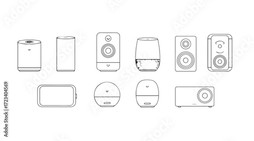 Collection of various small kitchen appliance designs isolated on white studio background silhouette