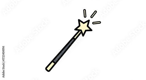 A charming handdrawn vector illustration of a magic wand, , radiating sparkles and enchantment in a whimsical design