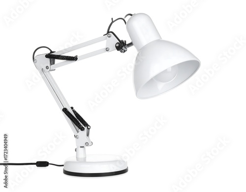 White adjustable desk lamp on white background