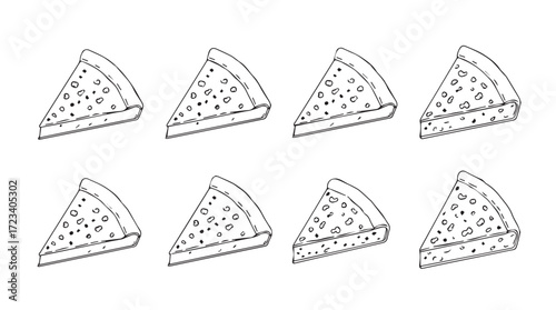 Hand drawn pizza slices pattern delicious italian food italian cuisine appetizing meal freshly baked silhouette
