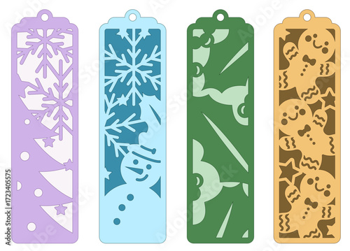 Set of 4 Christmas bookmark, Layered winter holiday gift tag