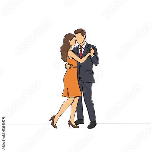Couple dancing together in elegant attire on a minimal background  