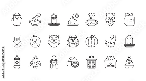 Collection of hand-drawn icons representing festive ramadan and eid celebrations unique cultural symbols silhouette
