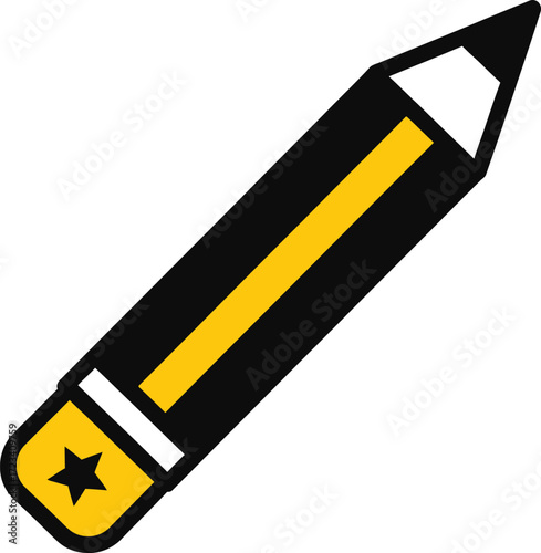 Simple black and yellow pencil icon with star eraser