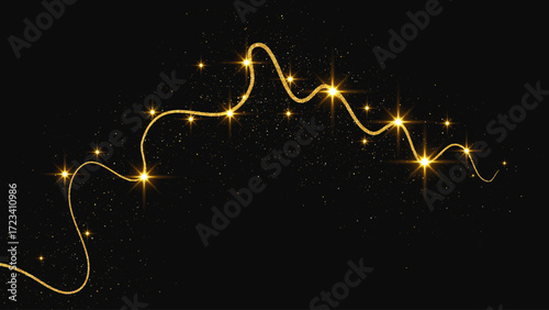 Gold glittering confetti wave and stardust