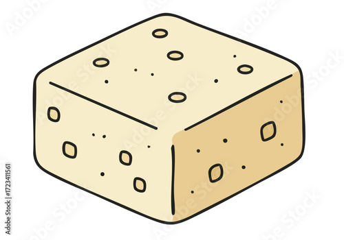 A simple, stylized illustration of a tofu vegan base cube. Clean lines and a soft, beige color palette create a modern, appealing graphic. Ideal for food, vegan, or health-related content.