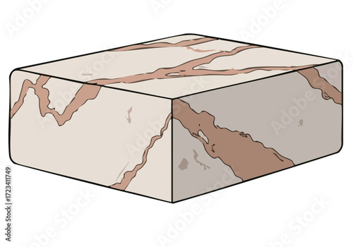 A stylized illustration of a marble block, showcasing Spinel and Iniguez marble. Elegant, raw beauty. Perfect for luxury branding and design projects.