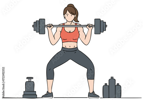 A woman powerfully lifts weights, embodying Women's Health Days and a legacy of strength. Clean lines, modern illustration style, vibrant colors.