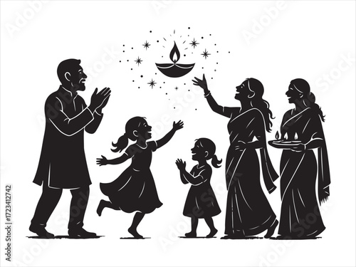 Diwali Family Celebration icon set
