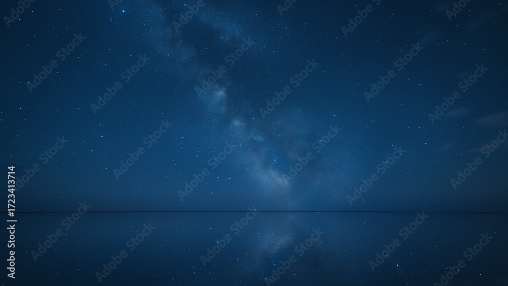 Fototapeta premium A fantastical mental landscape in which the starry sky blends into the surface of the water.