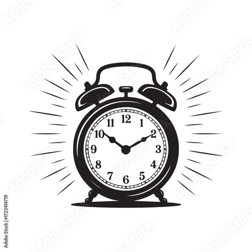 Vintage alarm clock ringing silhouette vector isolated on white background