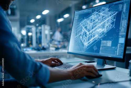 Engineer working on 3D architectural design on computer
