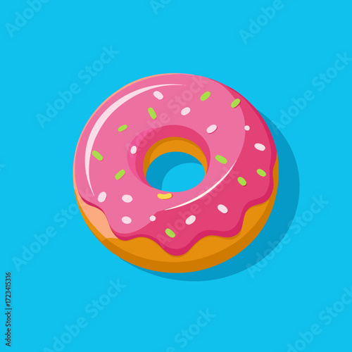 Trendy sunlight Summer pattern made with pink doughnut on bright light blue background. Minimal summer concept.