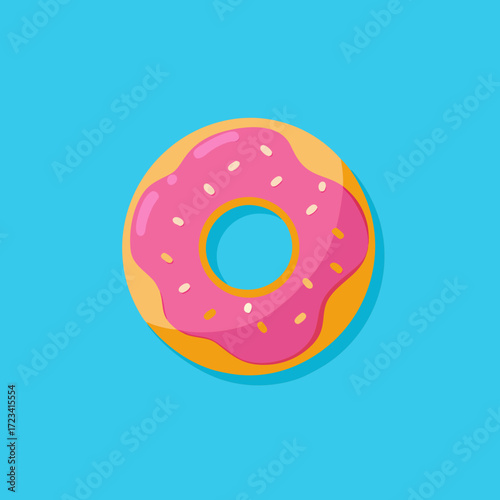 Trendy sunlight Summer pattern made with pink doughnut on bright light blue background. Minimal summer concept.