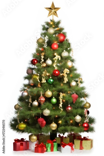 Christmas tree with decorations plant white background anticipation.