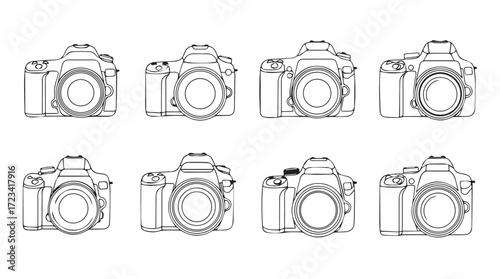 Collection of dslr camera outlines artistic sketches for photography enthusiasts and creatives silhouette